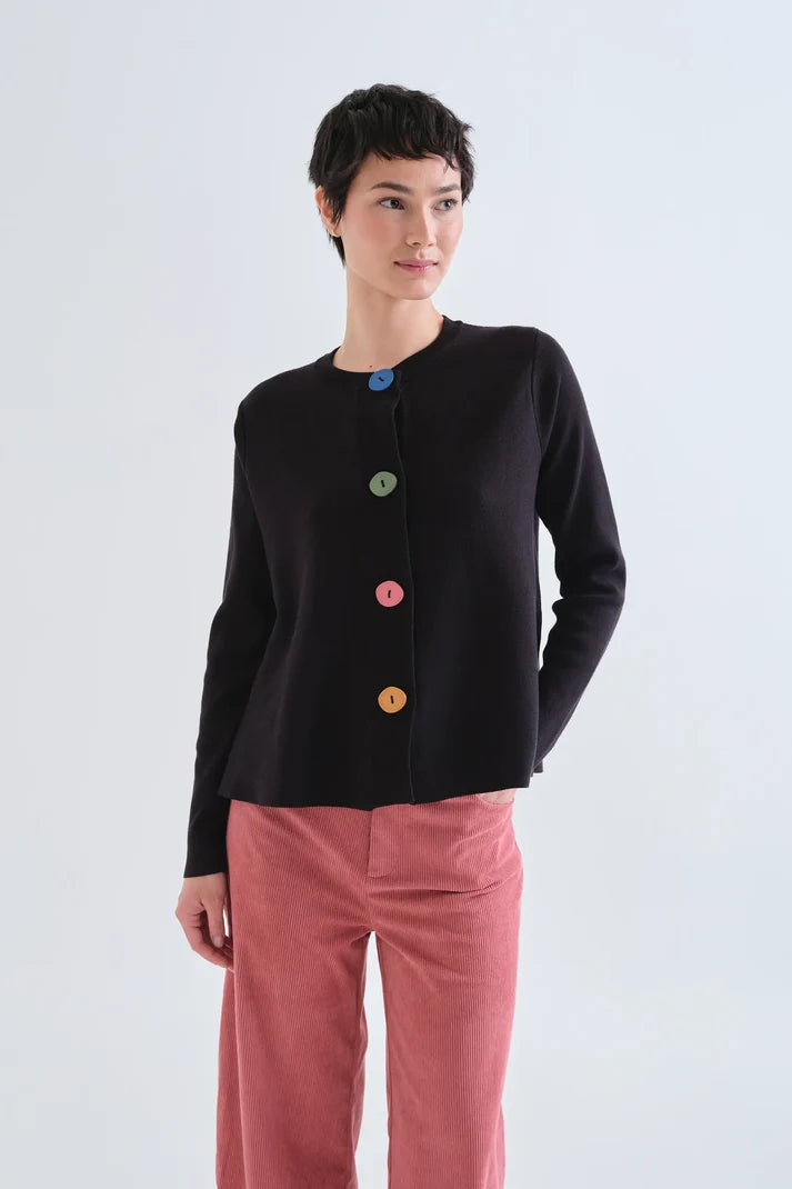 Cárdigan negro con botones grandes multicolor Compañía Fantástica