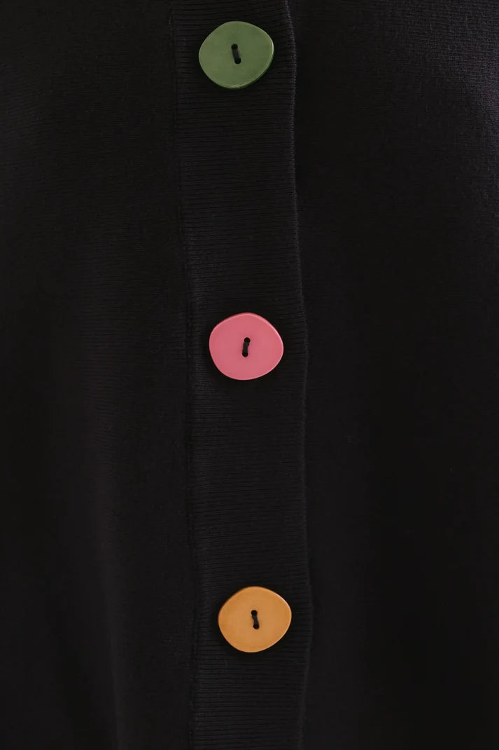 Cárdigan negro con botones grandes multicolor Compañía Fantástica