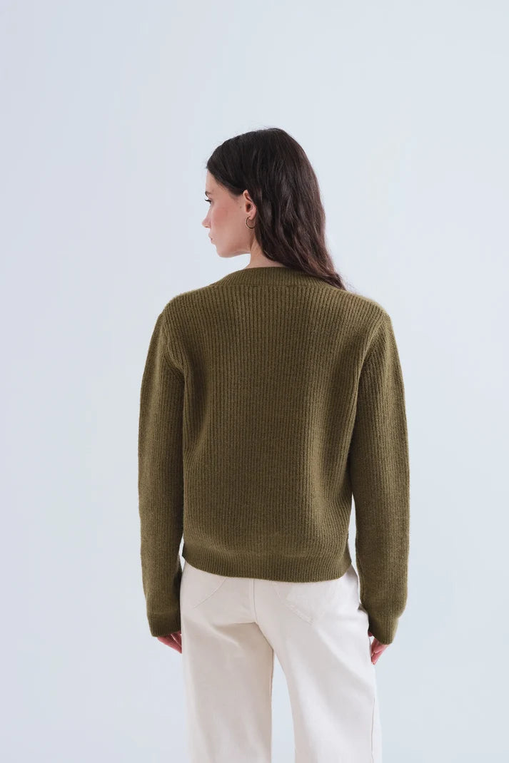 CARDIGAN PUNTO CON LAZO VERDE OLIVA