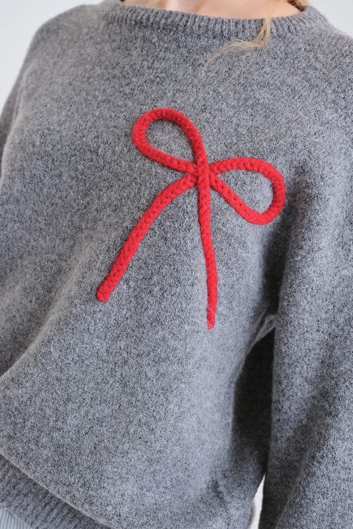 Jersey punto gris con detalle lazo rojo Compañía Fantástica
