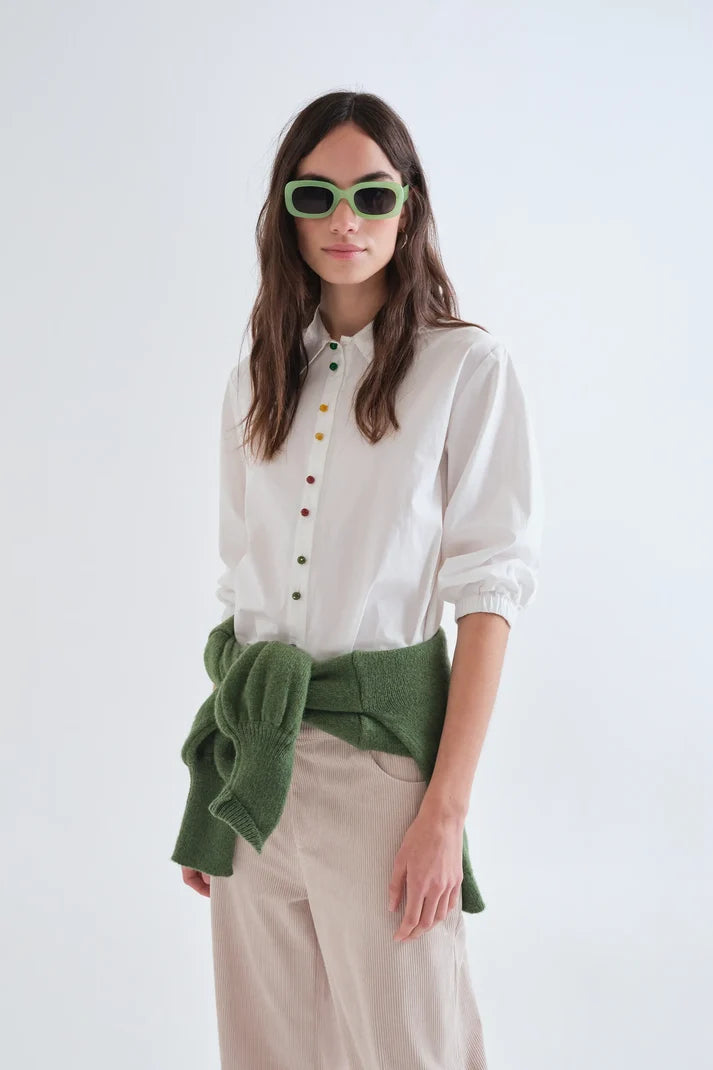 Camisa 100% algodón blanca con botones joyas multicolor Compañía Fantástica