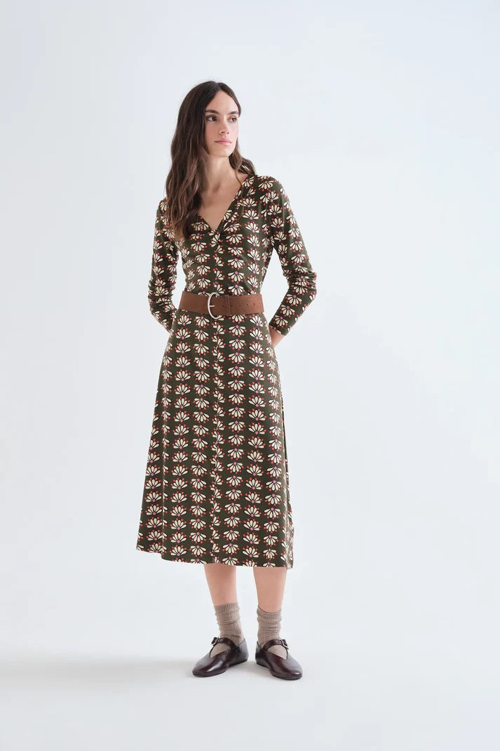 vestido midi estampado geometry