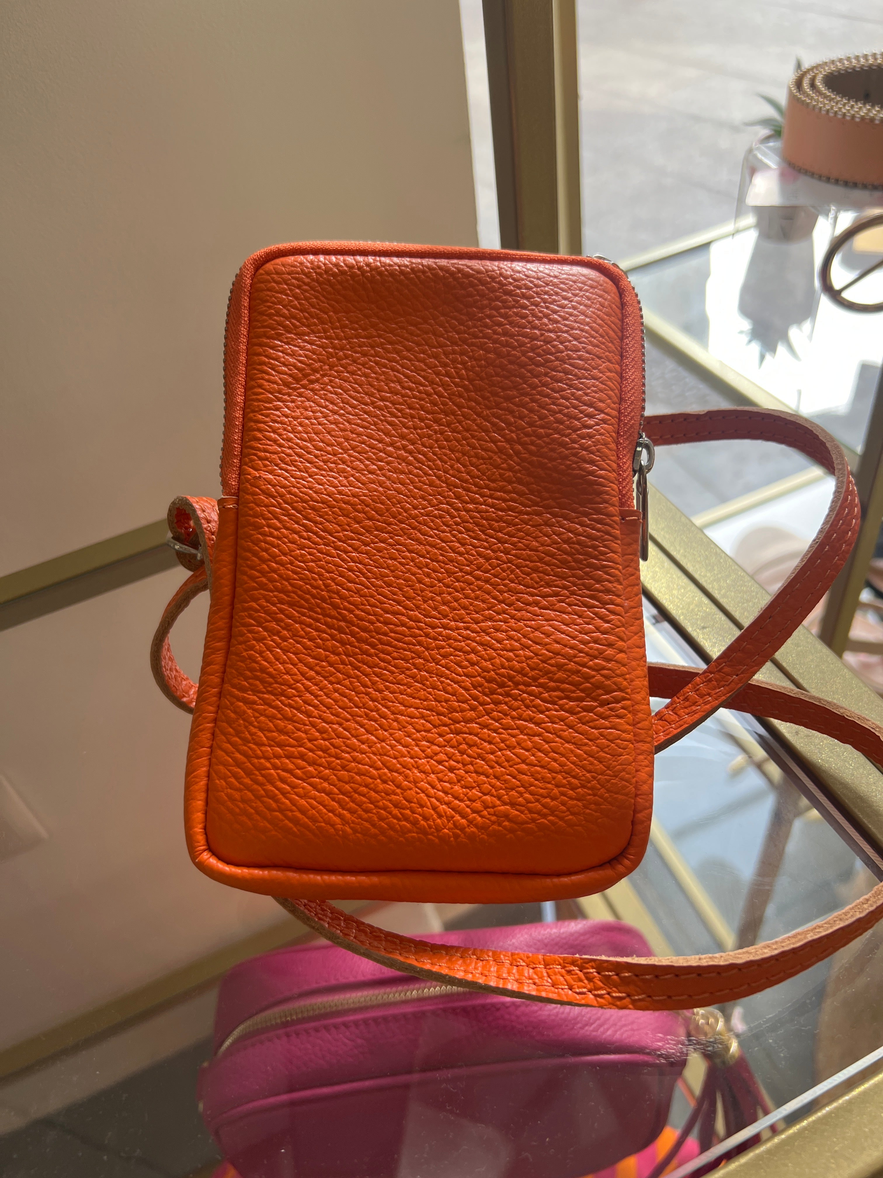 bolso bandolera piel naranja