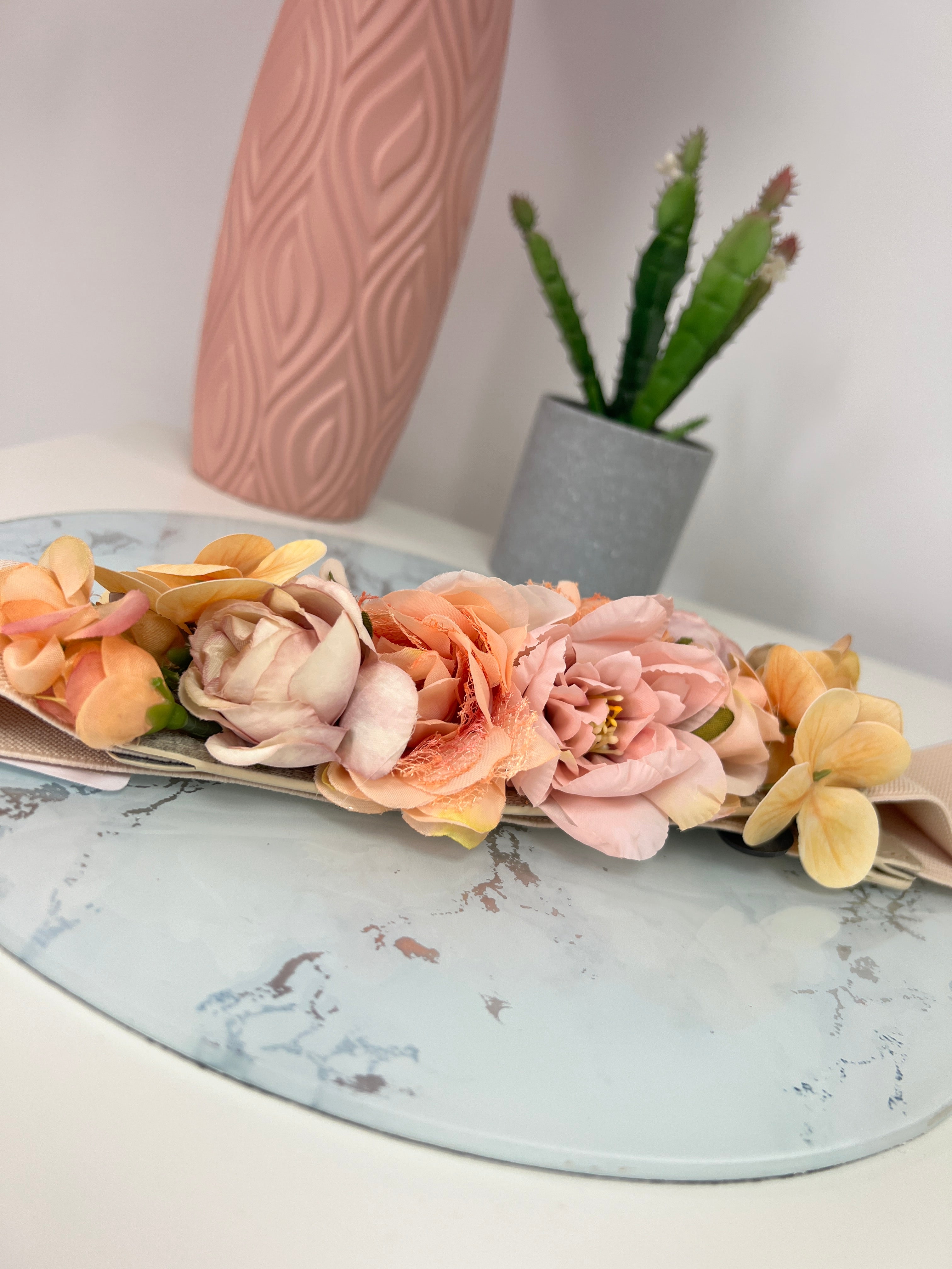 Cinturon fiesta flores beige