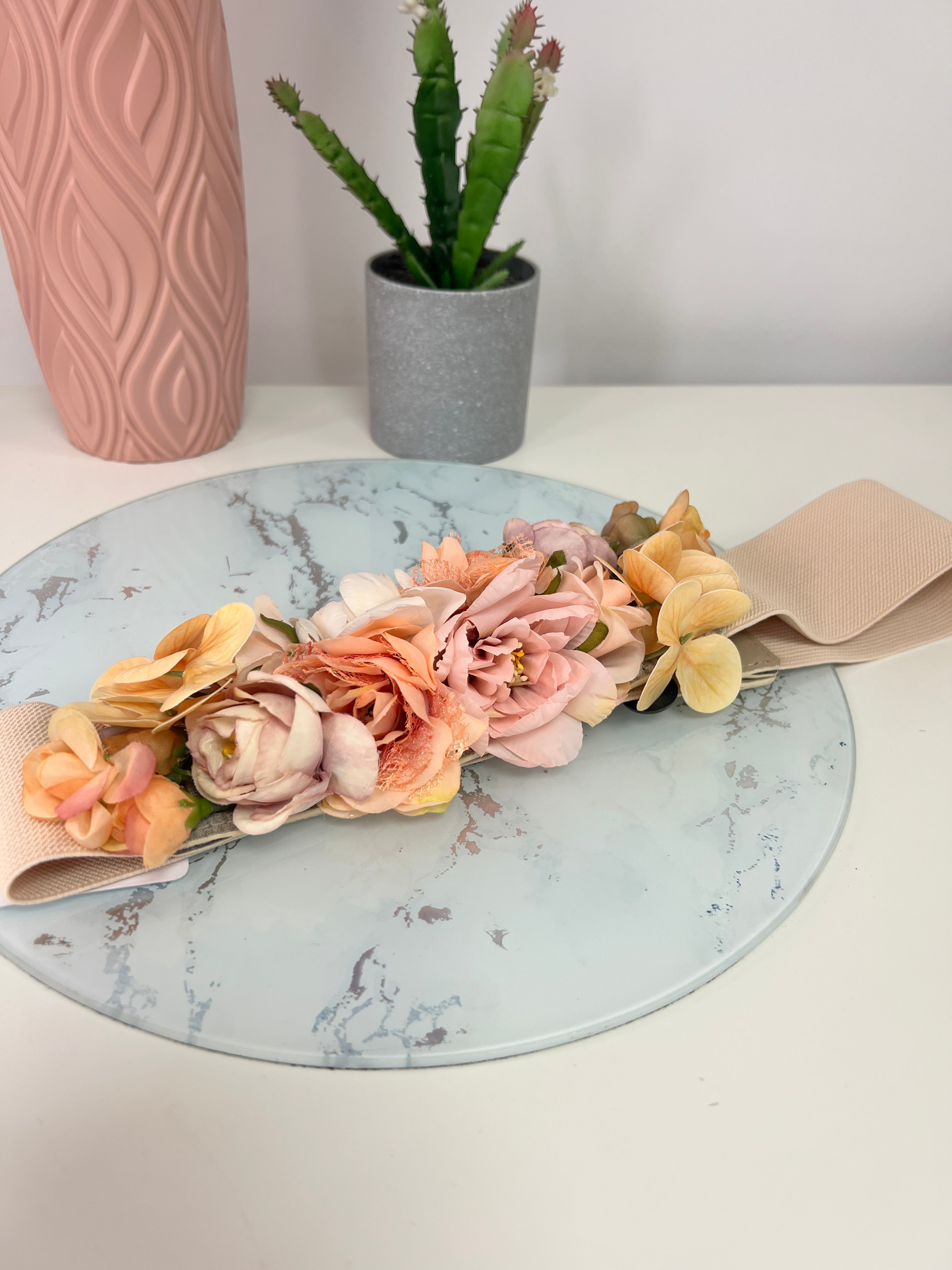 Cinturon fiesta flores beige