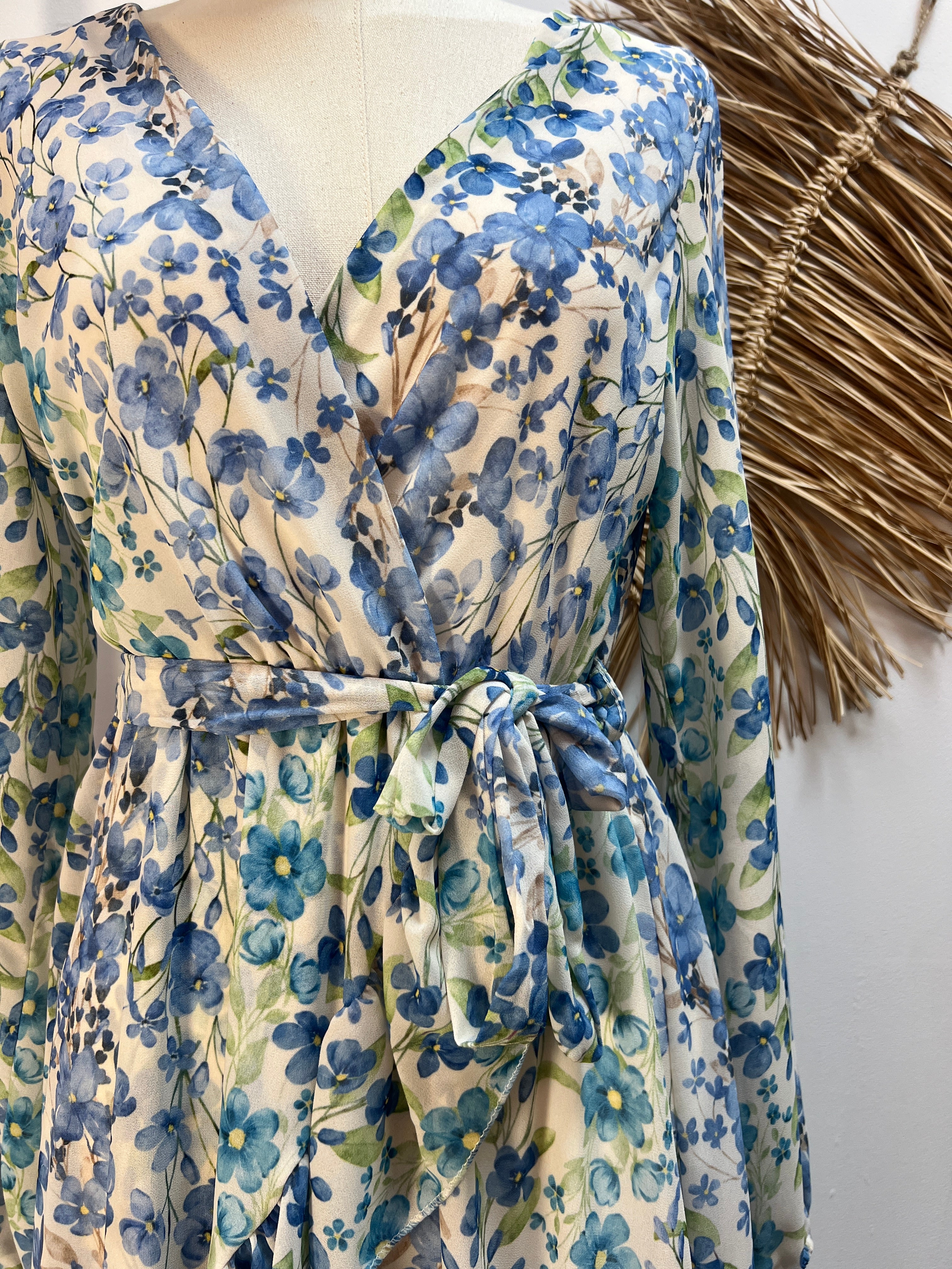 Vestido corto flores azul