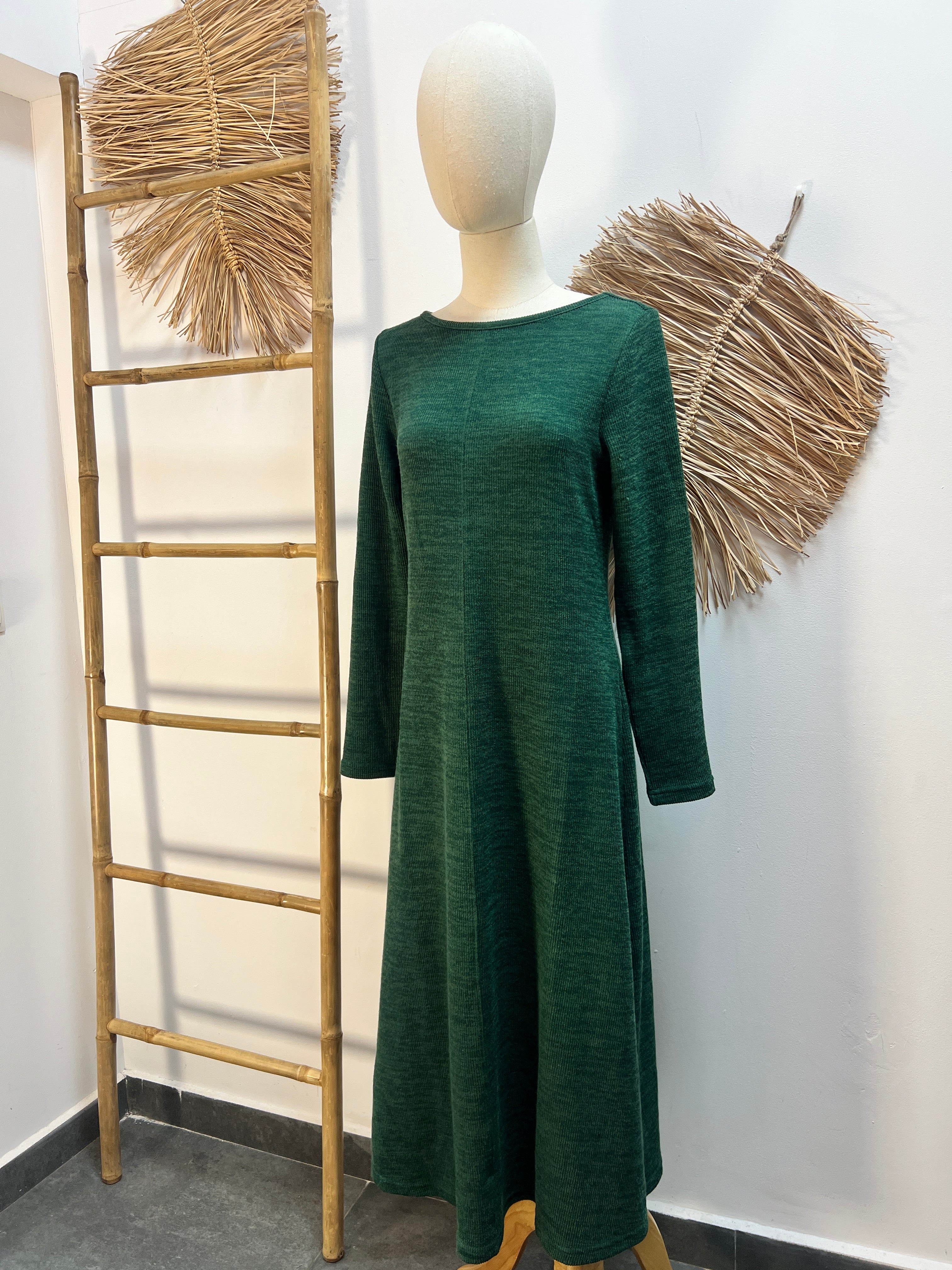 Vestido midi punto canalé verde CF