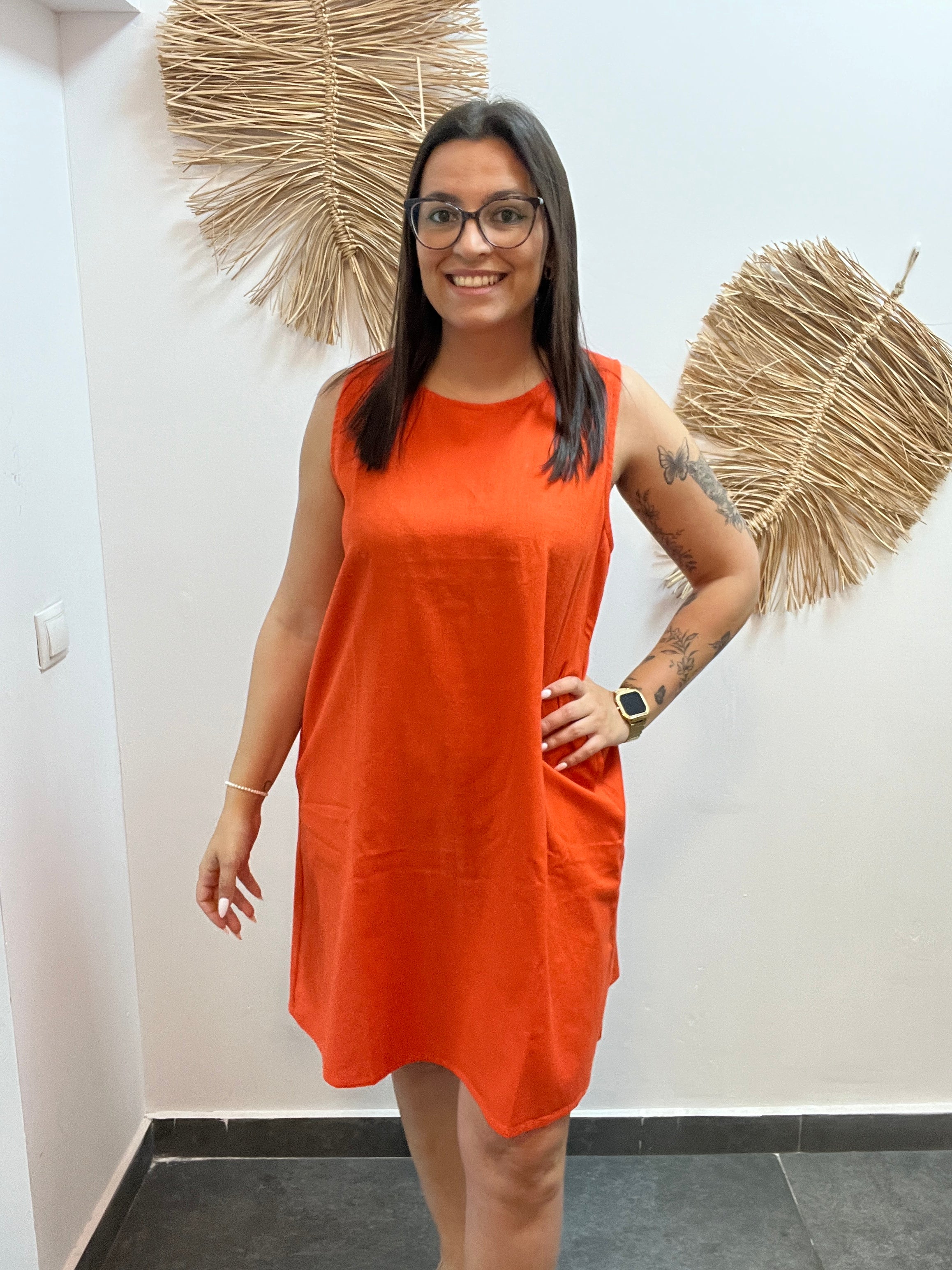Vestido Corto Algodón Naranja CF