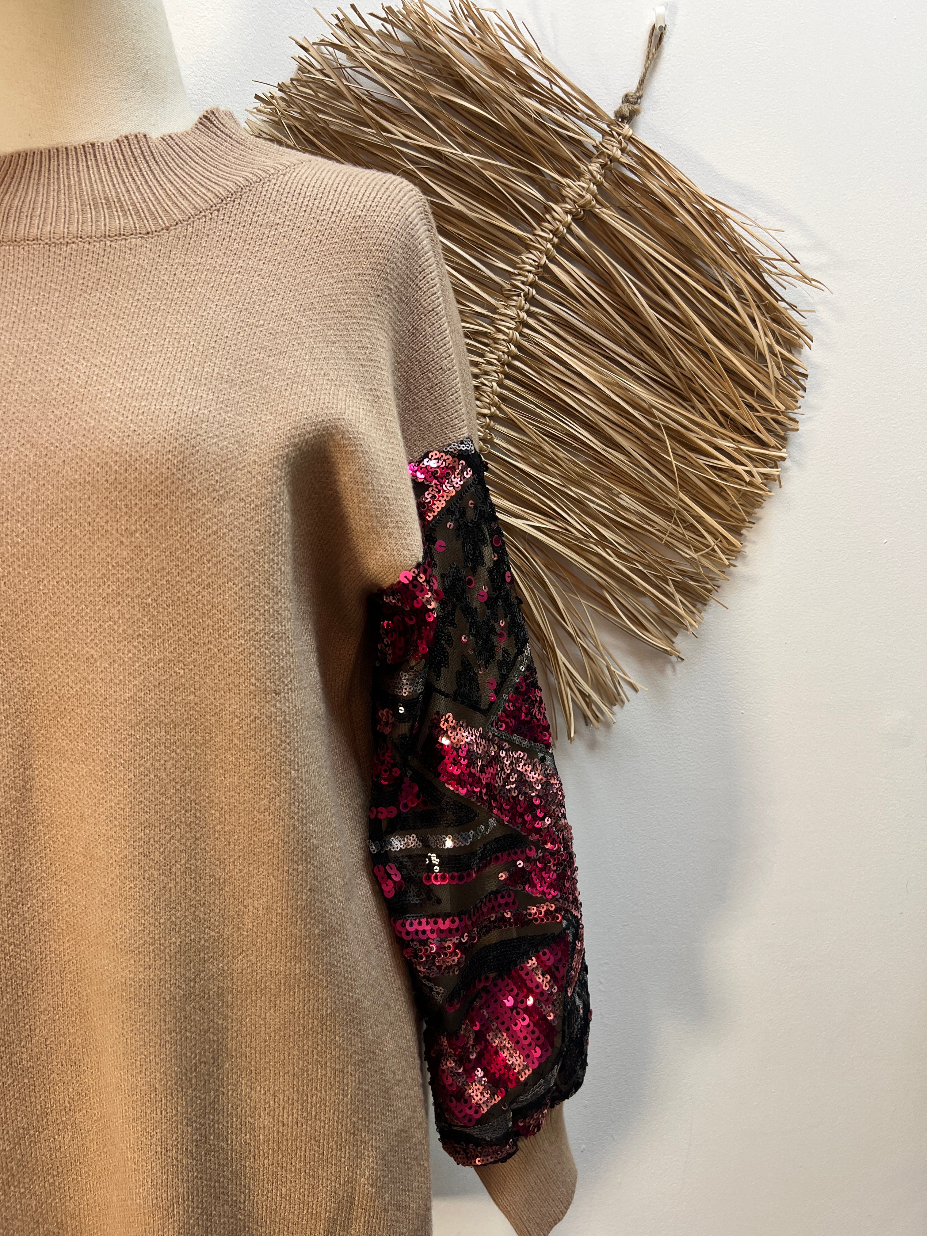 Vestido manga lentejuelas