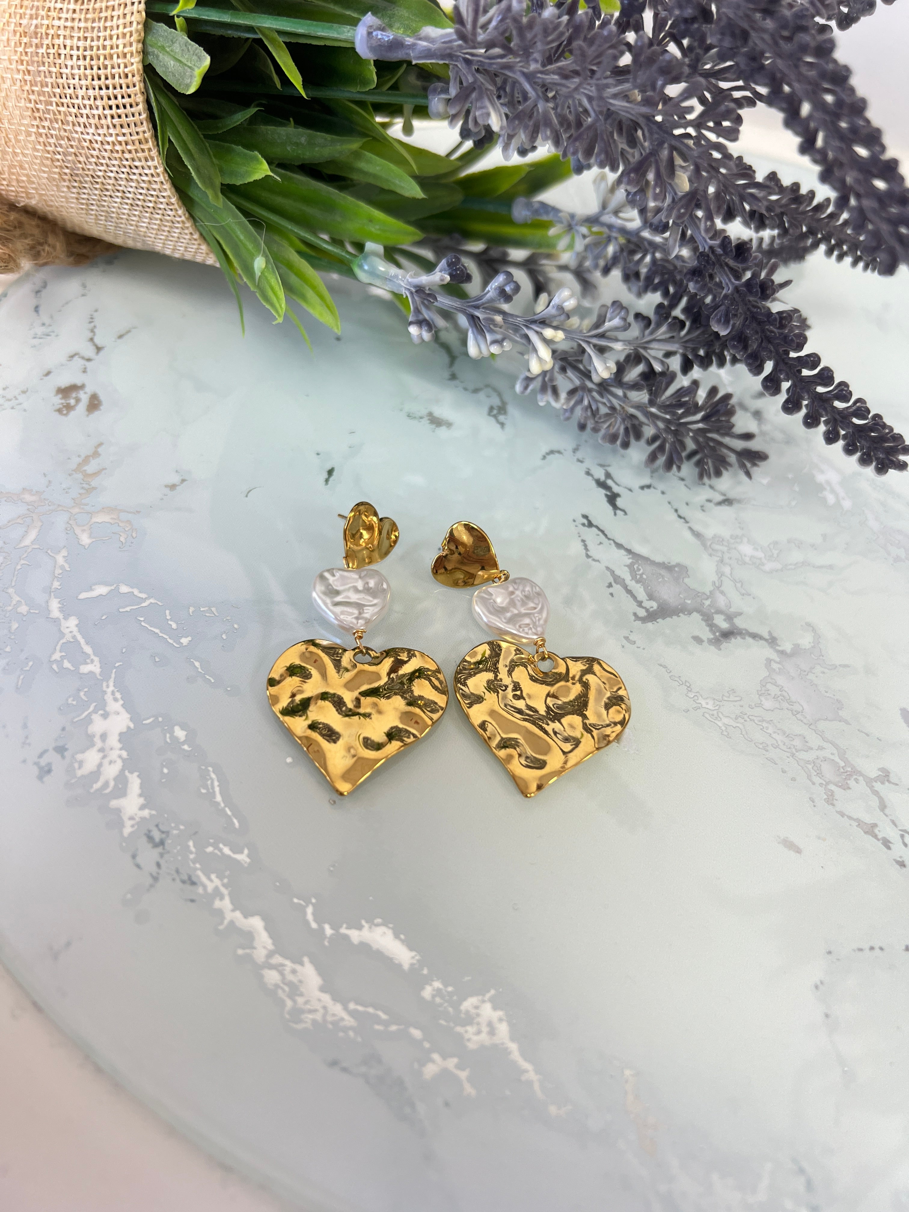 Pendientes corazon perla