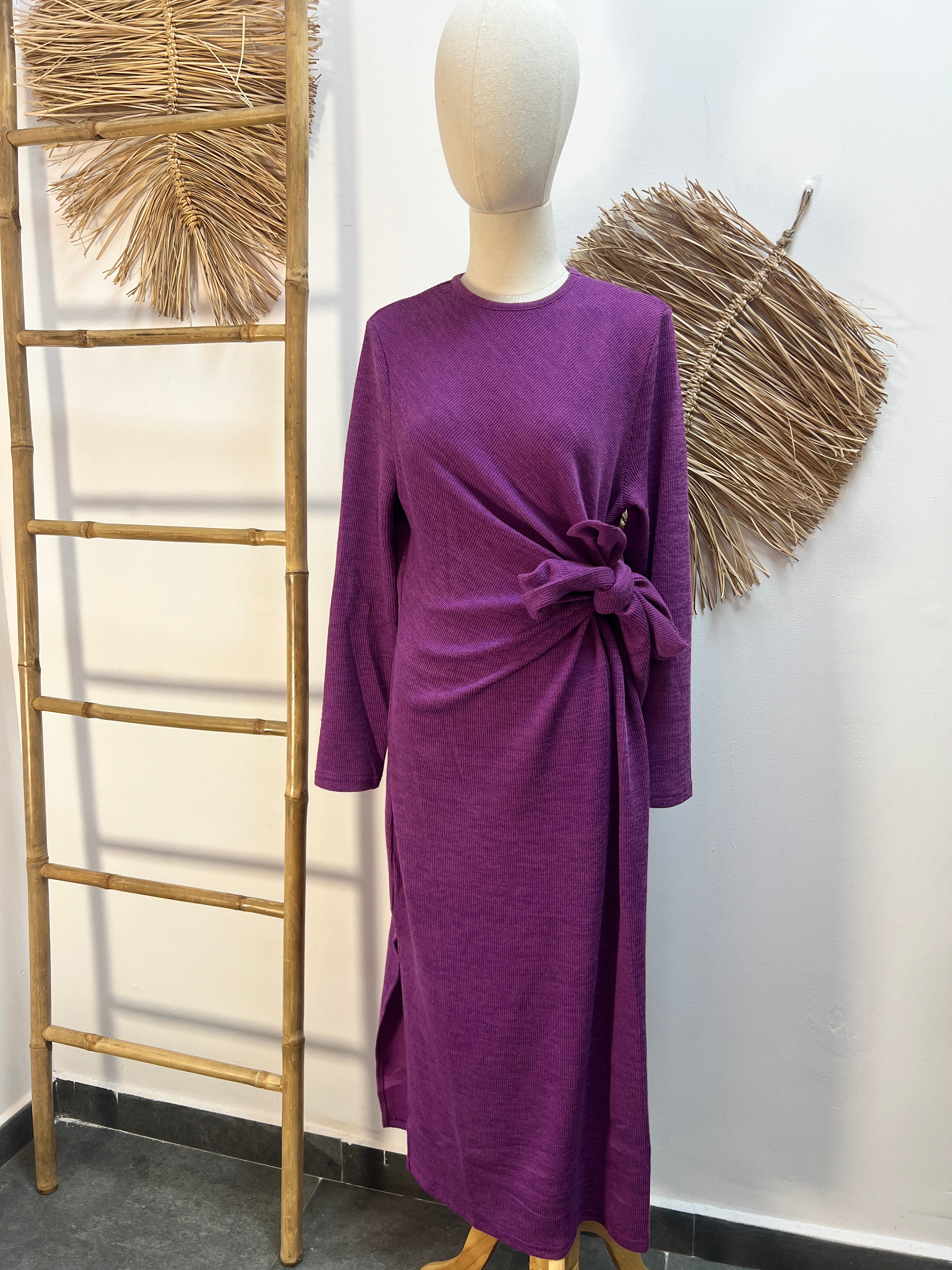 Vestido largo punto canalé magenta CF