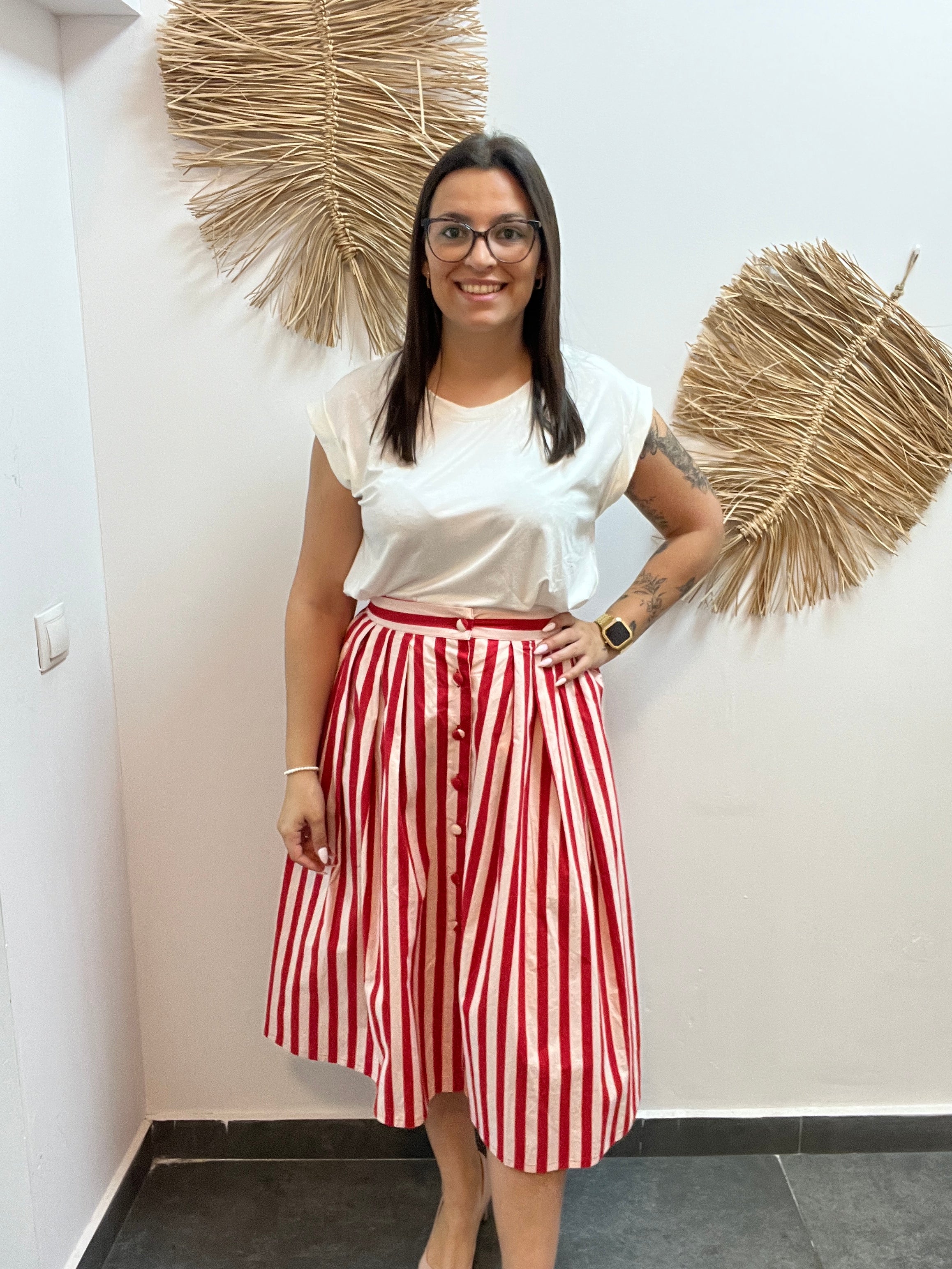 Falda Midi Rayas Rojas CF