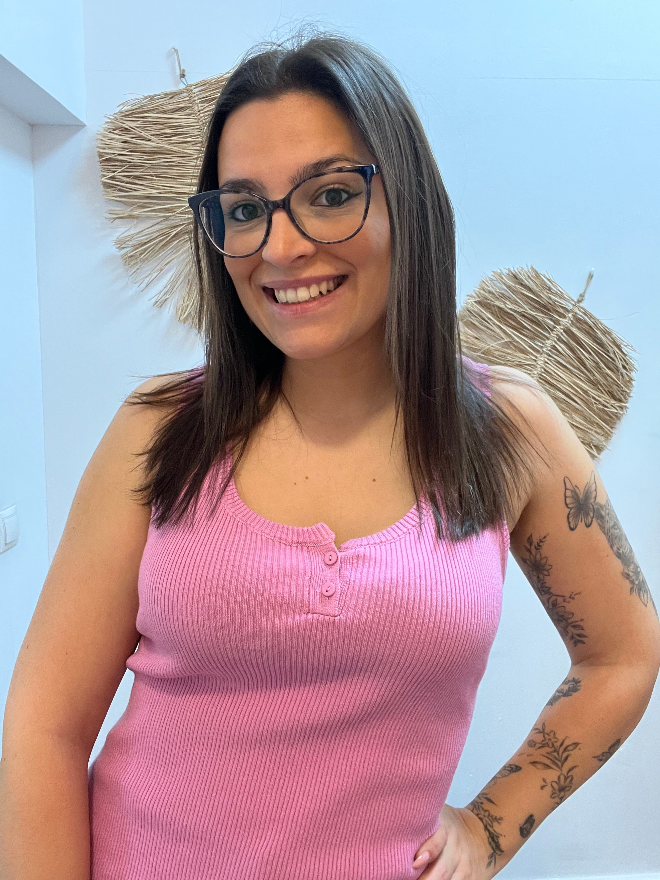 Top Punto Botones Rosa CF
