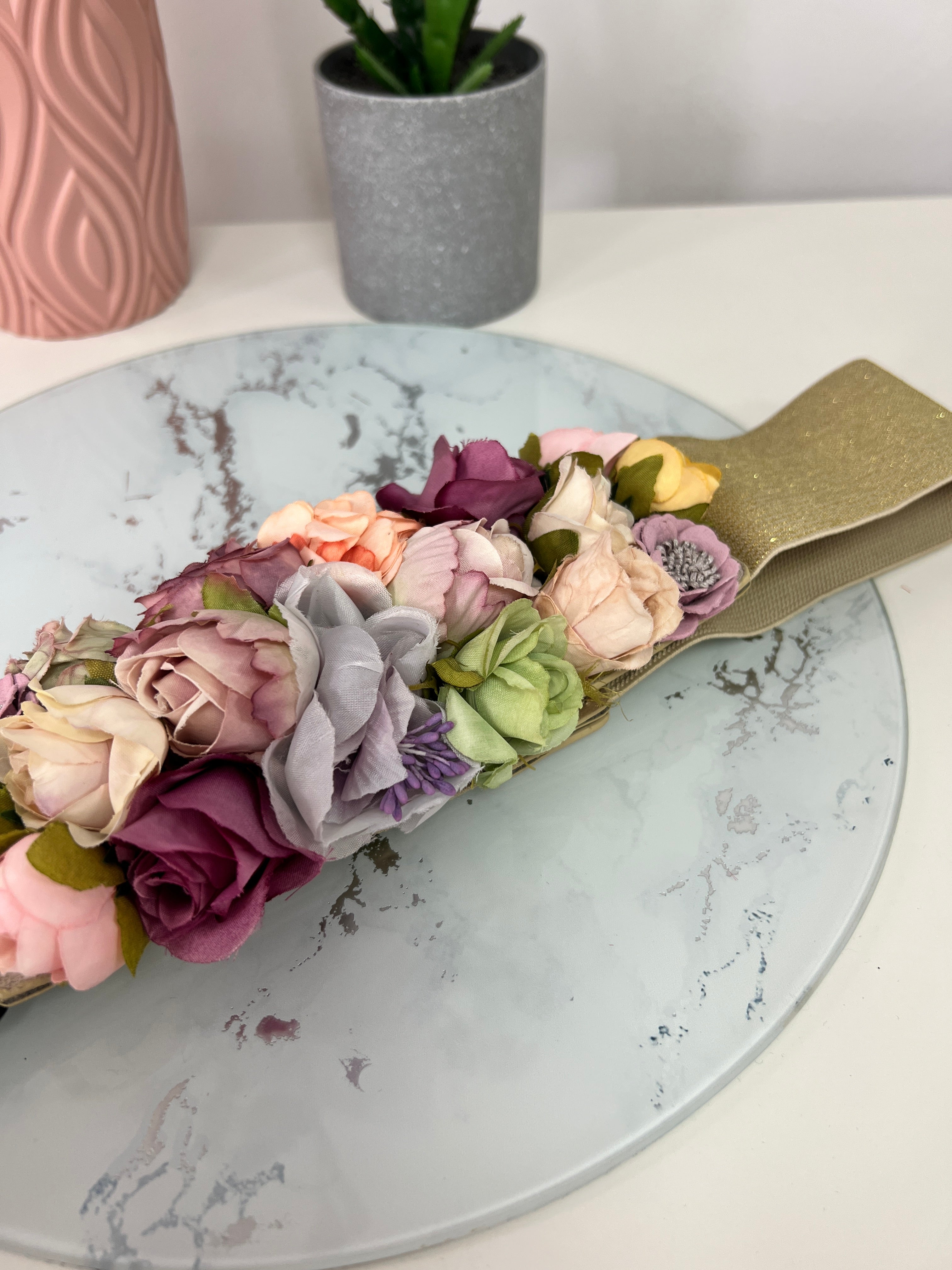 Cinturon fiesta flores dorado